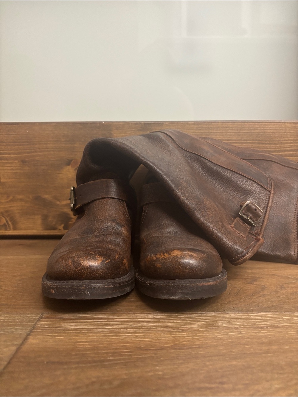 Frye Brown Leather Riding Boots with Buckle
